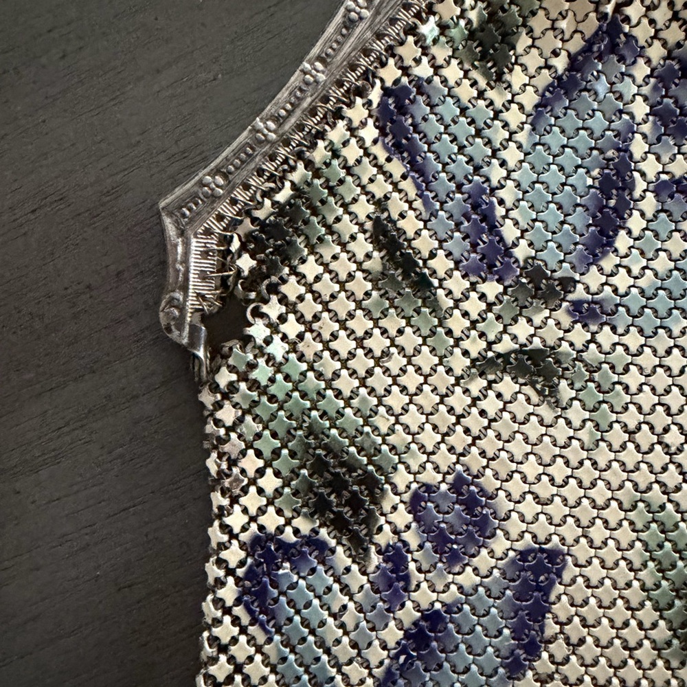 Vintage Floral Enamel 1920s Mesh Flapper Purse - Blue & Silver - Picture 3 of 5